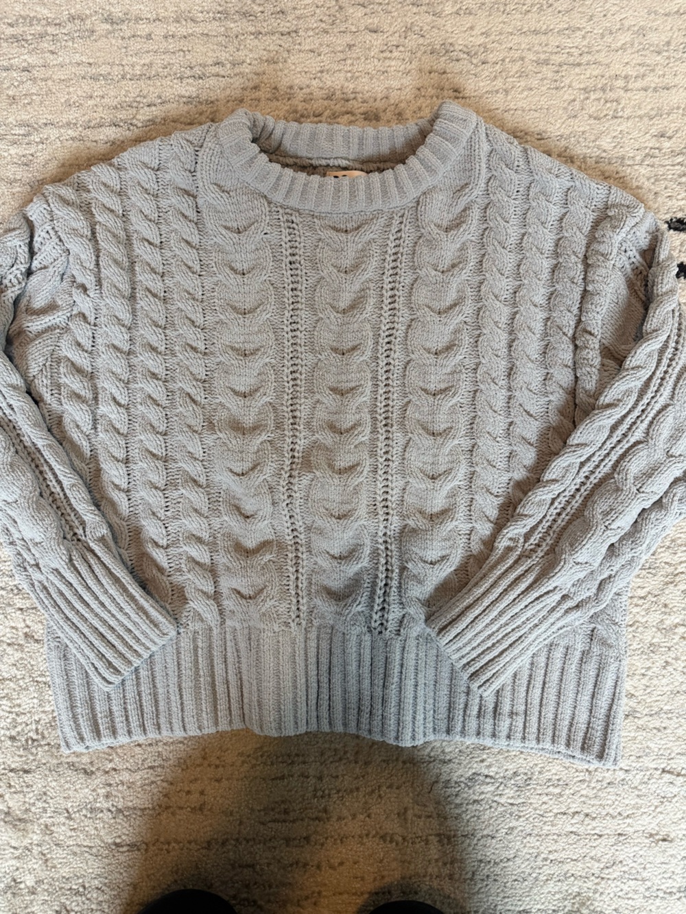 SO Gray Cable Knit Crewneck Sweater
